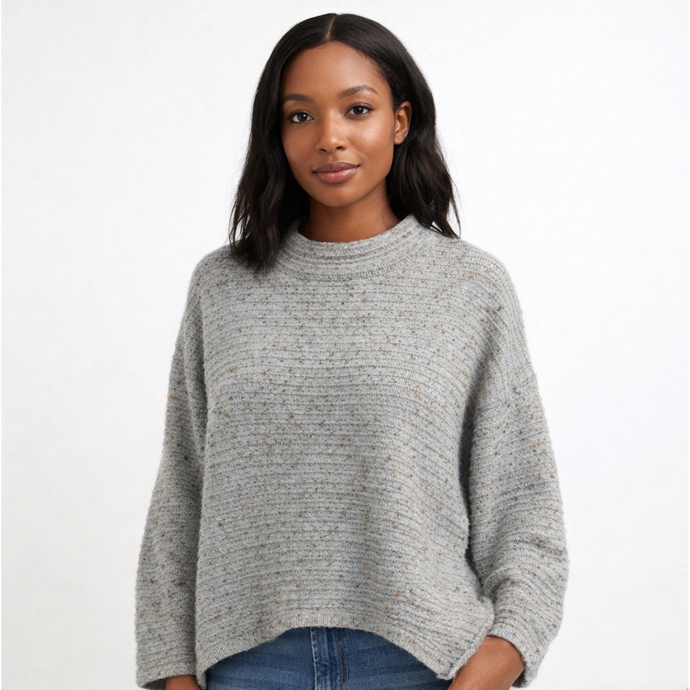 Sundance Hannah Grey Marl Flecked Mock Neck Wool Blend Sweater LARGE